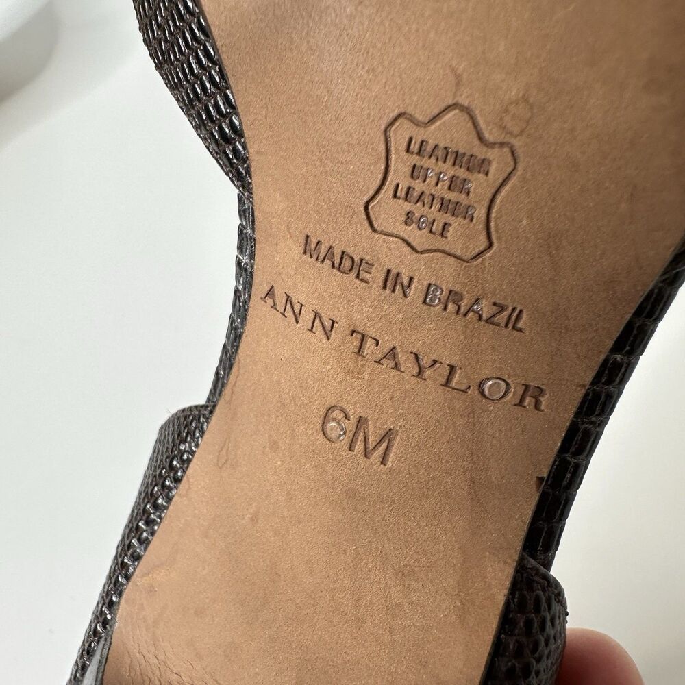 Ann Taylor D'Orsay Pumps 6M Brown‎ Snakeskin Pattern Buckle Pointed Toe 3" Heel - Picture 10 of 16